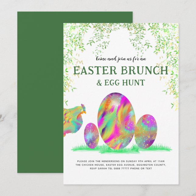 Easter Egg Hunt Brunch Cute Watercolor Invitation (Front/Back)
