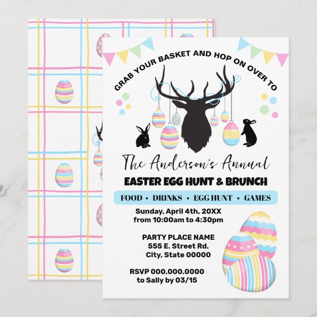 Easter Egg Hunt & Brunch Deer with Bunnies Invitation (Front/Back)