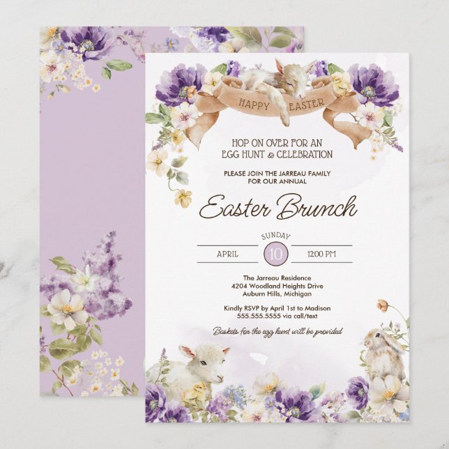 Easter Egg Hunt & Brunch Pastel Floral Holiday Inv Invitation (Front/Back)