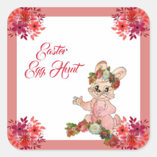 Easter Egg Hunt Bunny Floral Crown Rose Watercolor Square Sticker