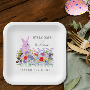 Easter Egg Hunt Bunny Floral Welcome Paper Plate