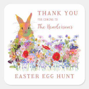 Easter Egg Hunt Bunny Wildflower Thank You Square Sticker