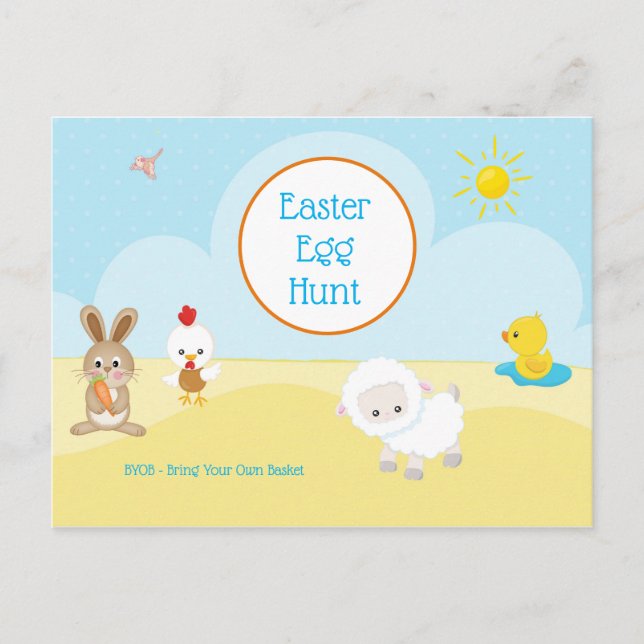 Easter Egg Hunt BYOB Cute Animals Scene Postcard (Front)