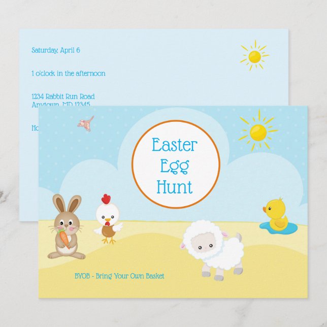 Easter Egg Hunt BYOB with Adorable Animals Invitation (Front/Back)