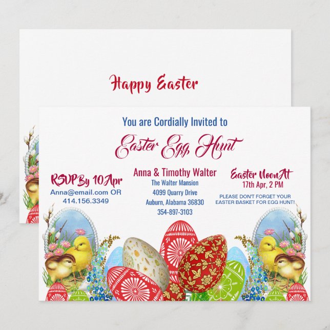 Easter Egg Hunt Chicks Floral Greenery Invitation (Front/Back)