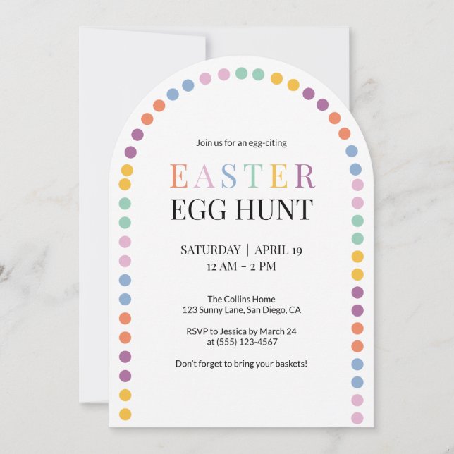 Easter Egg Hunt Colourful Arch Modern Yellow Cute Invitation (Front)
