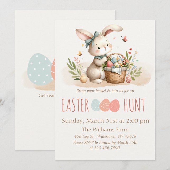 Easter Egg Hunt Cute Bunny Invitation (Front/Back)