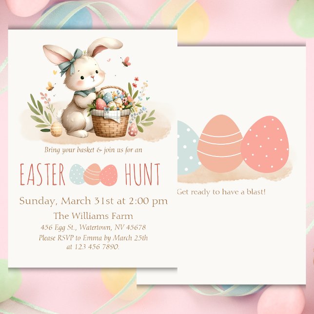 Easter Egg Hunt Cute Bunny Invitation (Host a joyful Easter celebration with this fresh, cute, and colorful invitation. Gett yours today!)