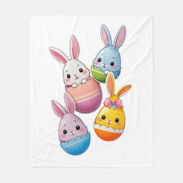 Easter Egg Hunt Cute Bunny Rabbit Fleece Blanket (Front)