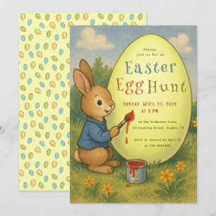 Easter Egg Hunt Cute Bunny Rabbit Painting Yellow Invitation
