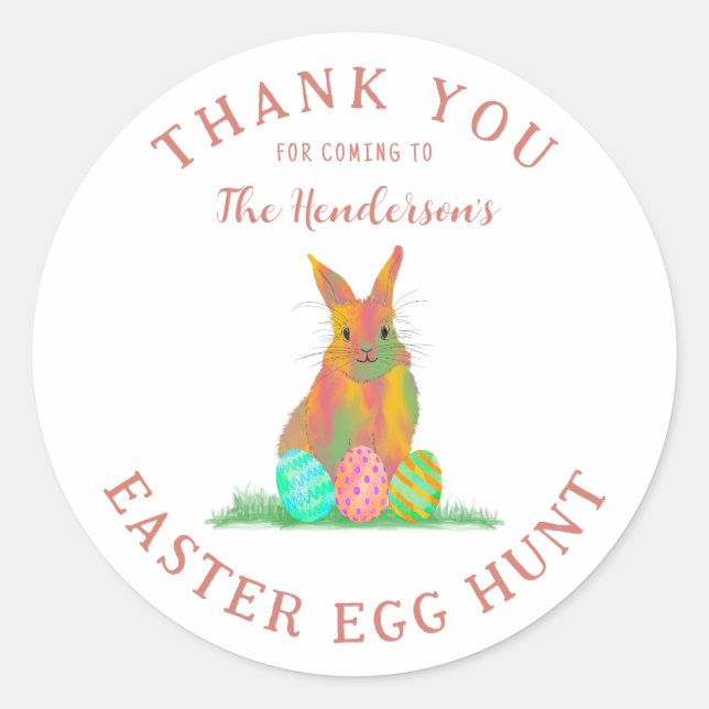 Easter Egg Hunt Cute Bunny Thank You Classic Round Sticker (Front)