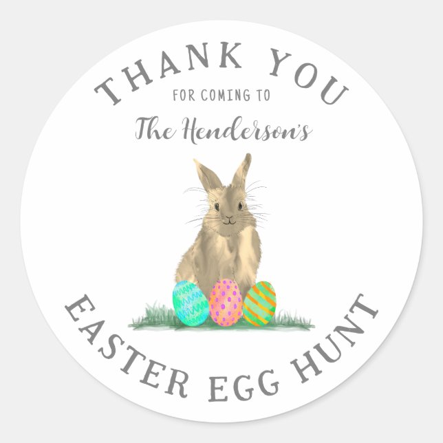 Easter Egg Hunt Cute Bunny Thank You Classic Round Sticker (Front)