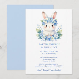 Easter Egg Hunt Cute Bunny Watercolor Hydrangea Invitation