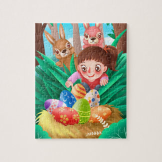 Easter Egg Hunt Cute Girl Jigsaw Puzzle