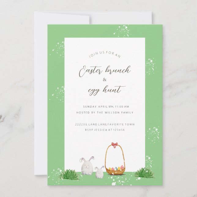 Easter Egg Hunt Easter Brunch Watercolor Art Holiday Card (Front)