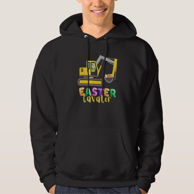 Easter Egg Hunt  Eggscavator Bunny Driving Tractor Hoodie (Front)
