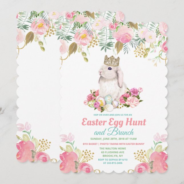 Easter Egg Hunt Floral Watercolor Invitation (Front/Back)