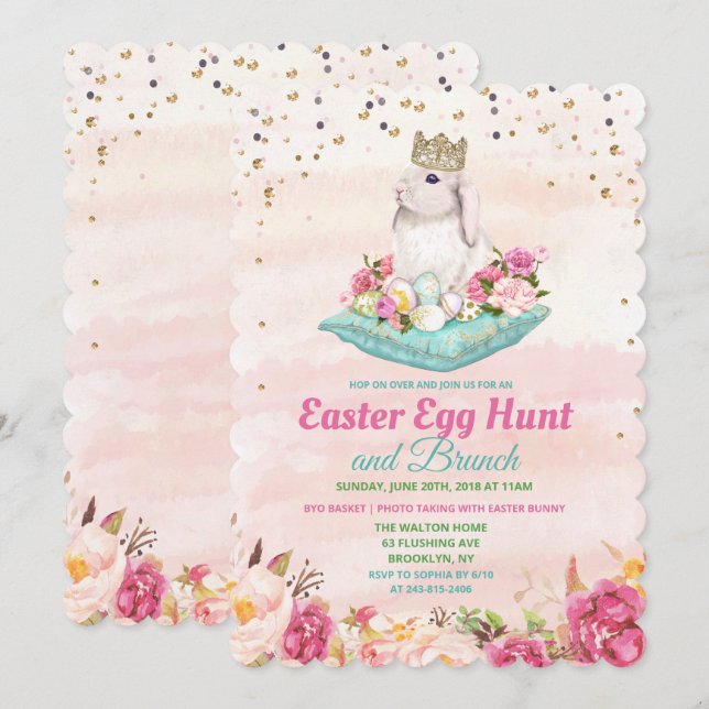 Easter Egg Hunt Floral Watercolor Invitation (Front/Back)