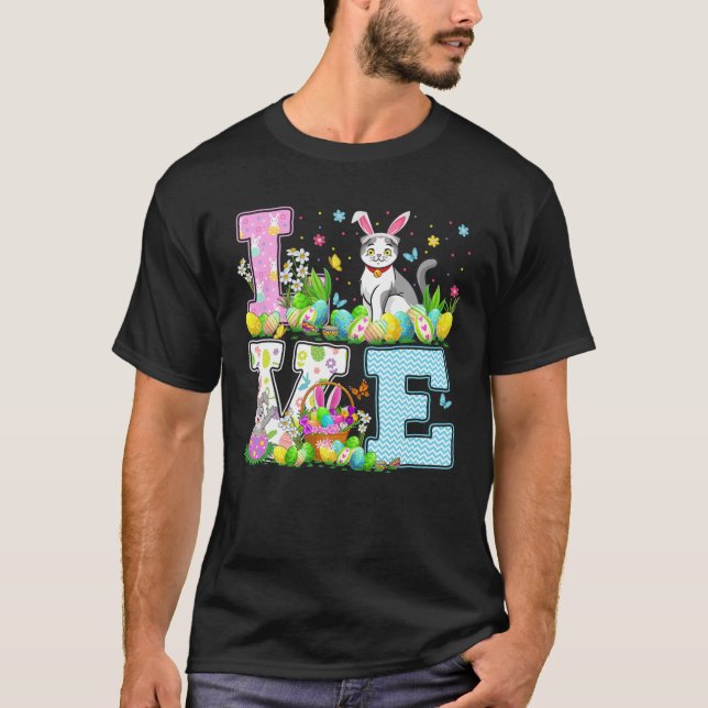 Easter Egg Hunt Funny Love Scottish Fold Cat Easte T-Shirt (Front)