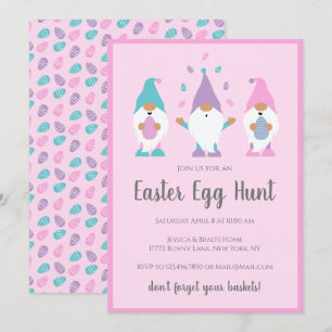 Easter Egg Hunt Gnomes Pink Invitation