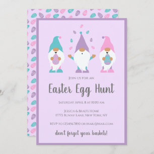 Easter Egg Hunt Gnomes Purple Invitation