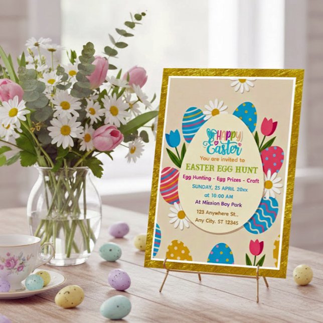 Easter Egg Hunt | Gold Frame Floral Holiday Invitation (Creator Uploaded)
