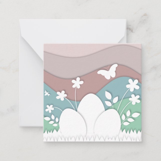 Easter egg hunt in spring flower nature card (Front)