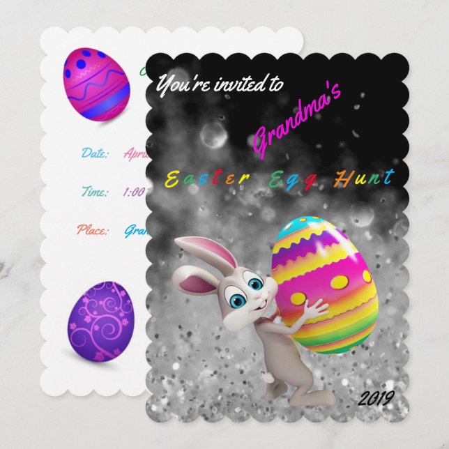 Easter Egg Hunt Invitation - Personalise Name/Year (Front/Back)