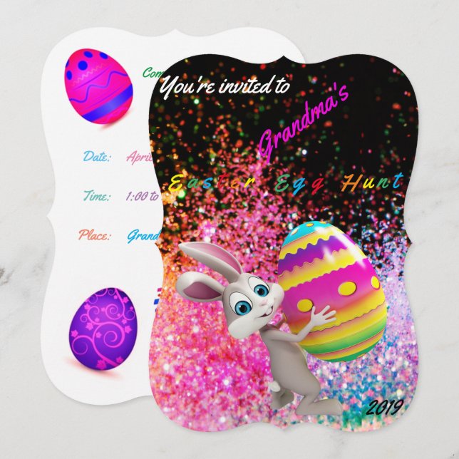 Easter Egg Hunt Invitation - Personalise Name/Year (Front/Back)
