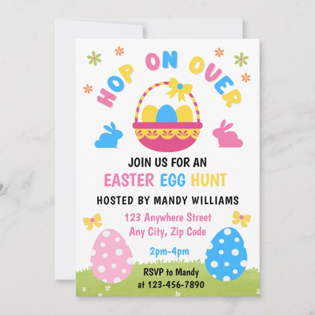 Easter Egg Hunt Kids Pastel Blue Pink Invite (Front)