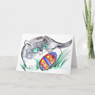 Easter Egg Hunt - Kitten finds an Egg Holiday Card