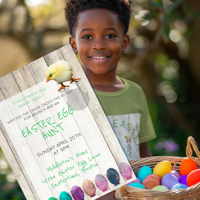 Easter Egg Hunt Party Colourful Chick Rustic Invitation (Creator Uploaded)