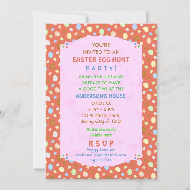 Easter Egg Hunt Party Elegant Retro Coral Pink Invitation (Front)