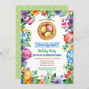 Easter egg hunt party invitation. Watercolor event Invitation