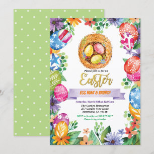 Easter egg hunt party invitation. Watercolor event Invitation