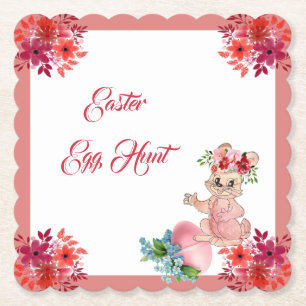 Easter Egg Hunt Rustic Bunny Chick Floral Frame  Paper Coaster