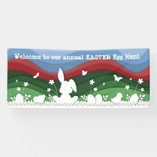 Easter egg hunt sign, cute animals banner