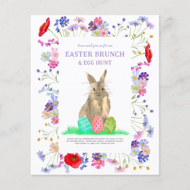 Easter Egg Hunt Spring Brunch Bunny Floral Budget  Flyer (Front)