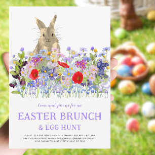 Easter Egg Hunt Spring Brunch Cute Bunny Floral Invitation