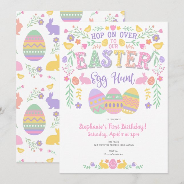 Easter egg hunt, Spring, Bunny, Easter Party Invitation (Front/Back)