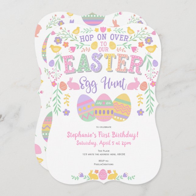 Easter egg hunt, Spring, Bunny, Easter Party Invitation (Front/Back)