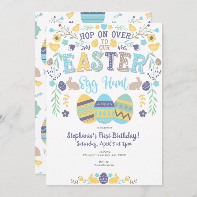 Easter egg hunt, Spring, Bunny, Easter Party Invitation (Front/Back)