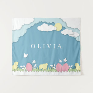 Easter egg hunt, spring holidays papercut nature tapestry