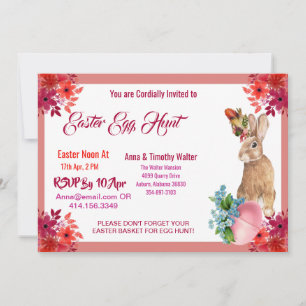 Easter Egg Hunt Watercolor Floral Bunny Invitation