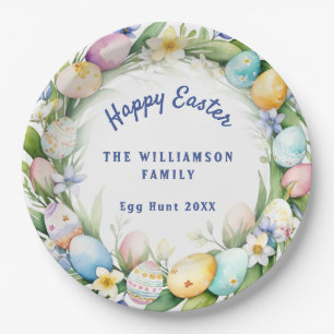 Easter Egg Hunt Watercolor Wreath Personalised Paper Plate