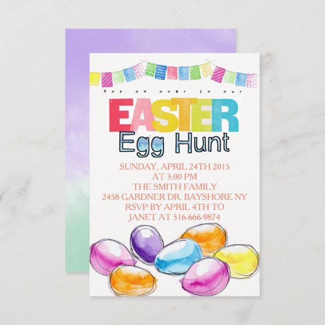 Easter Egg Hunt watercolors Invitation (Front/Back)