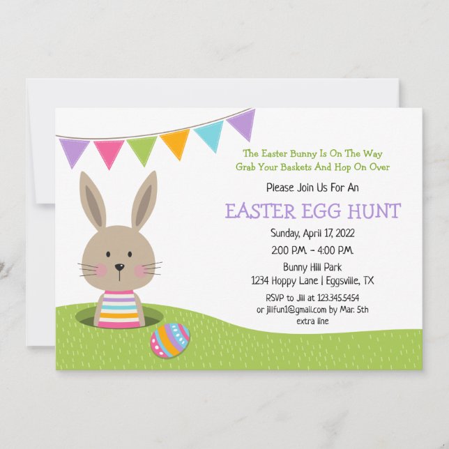 Easter Egg Hunt with Bunny with basket of Eggs Inv Invitation (Front)