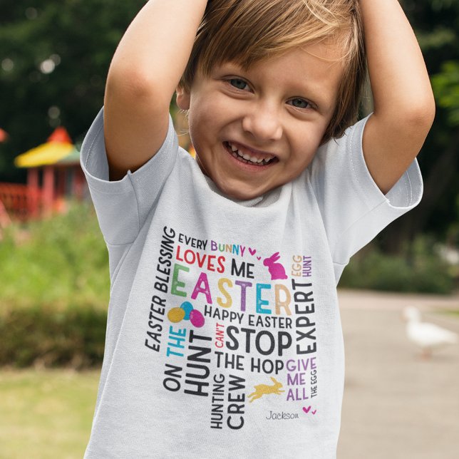 Easter Egg Hunt Word Cloud with Kid Name T-Shirt (Creator Uploaded)