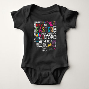 Easter Egg Hunt Word Cloud with Name Black Baby Bodysuit