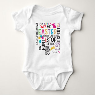 Easter Egg Hunt Word Cloud with Name White Baby Bodysuit